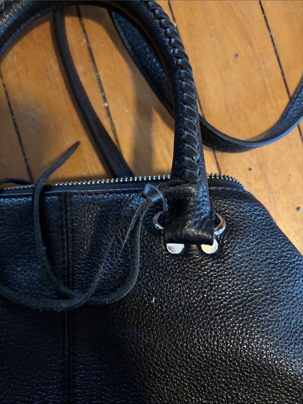 EUC Rebecca Minkoff Black Pebble Leather Fringe Moto Satchel Crossbody Tassels - Picture 12 of 14